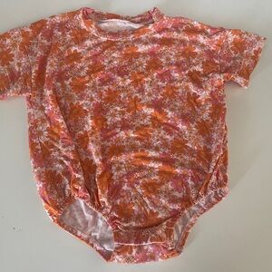 {Poppy Kids} Bamboo T-Shirt Bubble Floral Baby Onesie in Orange and Pink